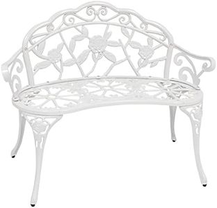 Sunnydaze 2-Person Classic Rose Cast Aluminum White Outdoor Garden Bench