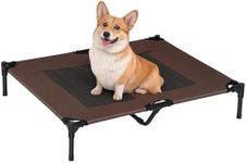 PawHut Large Raised Dog Bed Cat Elevated Lifted Cooling Portable Camping Basket Outdoor Indoor Mesh Pet Cot Metal Frame Brown