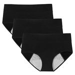 POKARLA Women's Period Cotton Underwear Heavy Flow Leakproof Panties Postpartum Menstrual Protective Briefs,Black,XX-Large