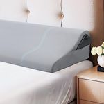 Luxdream Bed Wedge Pillow Headboard Pillow Bed Gap Filler Queen Size Foam Headboard Cushion Comfortable Bedrest with Side Pockets Grey Length 152cm