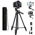 Phone Camera Tripod Stand - ZETONG 53 Inch 135cm Travel Tripod Aluminum Lightweight Camera Tripod with Gopro Mount, Phone Holder, Wierless Remote Shutter & Carry Bag (Black)