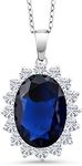 Gem Stone King 925 Sterling Silver Blue Simulated Sapphire Pendant Necklace For Women | 13.00 Cttw | Oval 13X18MM | with 18 Inch Silver Chain
