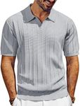 PJ PAUL JONES Mens Polo Shirts V-Neck Knit Polo Casual Textured Summer Shirts Short Sleeve Golf Shirts Light Grey