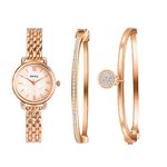 Clastyle Rose Gold Watch and Bracelet Set Stylish Pink Marble Bangle Watches for Women Ladies Rhinestone Wrist Watches with 2 Bracelets Gift for Her