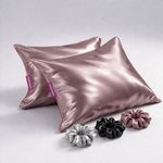 COOLBEDS Satin Pillow Covers for Hair & Skin - Silk Pillow Case Set of 2 with 3 Hair Scrunchies for Women - 400 Thread Count - Envelope Closure (Rose Taupe)