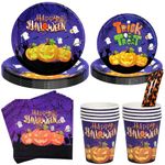 Halloween Party Tableware Set for 10 People, 50Pcs Halloween Decoration Paper Dinnerware Set, Halloween Party Tableware Decor with Reusable Party Plates Napkins Cups Party Supplies