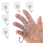 Zesc-Im 6Pack Self Adhesive Hooks Heavy Duty, Sticky Hooks Extra Strong for Hanging, Clear Coat Hooks 44 lb/ 20 kg(Max), No Drilling Stick on Door Wall Hooks for Home Bthroom Kitchen and Office