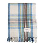 The Scotland Kilt Company Tartan Rug - 100% Wool Soft Blanket with Fringed Edges in Stewart Muted Blue - King Size 69 x 98''