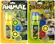 Georgie Porgy Children Projector Toys Educational Science Set Wall Ceiling Tent Torch Flashlight for Kids Gifts for Boys Girls with 2pcs Tattoo Stickers (Dinosaur + Wild Animal)