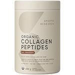 Sports Research Organic Collagen Peptides Chocolate Flavor - Hydrolyzed Type I & III Collagen Powder for Women & Men - USDA Organic, Sustainable & Traceable Formula - 30 Servings