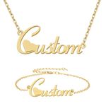 Personalized Custom Name Necklace Bracelet Womens Stainless Steel Jewelry Set for Graduation Best Friends