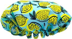 SMUG Shower Cap | Waterproof Shower Cap with Elastic Lining | Four Prints Available | Showers, Cooking, Spa Salon, Sleeping, Makeup | Shower Caps For Women UK Long Hair Short Hair | Lemon