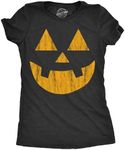 Womens Standard Jack Pumpkin T Shirt Funny Halloween Jack O Lantern Frightening Smile Tee For Ladies (Heather Black - JACK) - M