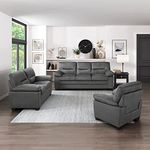 Homeify Wood Aron 5- to 6-Person Sofa 3+2+1 Living Room Sofa Set (Dark Gray), Grey