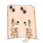 KARWAN®️ 3D Bunny with Folding Stand Back Cover Case Compatible for iPhone 13 | Slim electroplated case | Stand case | Soft TPU | Space Astro Theme | Camera Protection-Pink