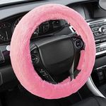 Carbella Aspen Pink Fuzzy Steering Wheel Cover for Women – Cute and Stylish Fluffy Fur Steering Wheel Cover for Cars Trucks Vans SUVs, Universal Fit for Wheel Sizes 14.5 to 15.5 inches