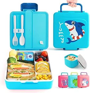 Lehoo Castle Kids Bento Box, 1300ml Lunch Box for Kids with 4 compartments, Kids Bento Lunch Box Containers with Sauce Jar/Spoon & Fork