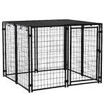 PawHut Outdoor Dog Kennel, Welded Wire Steel Fence, Lockable Pet Playpen Crate, with Top Cover, Door, Black