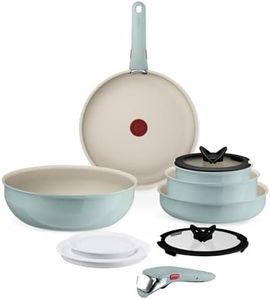 Tefal Ingenio Serenity Kochgeschirr-Set 11-teilig – stapelbar und platzsparendes Set aus Aluminium, Mineralia Antihaftversiegelung, abnehmbarer Griff, für alle Herdarten inkl. Induktion, Eucalyptus