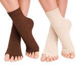 Soxbae Foot Alignment Orthopedic Cotton Socks for Men & Women | Five Toe Separator | Foot Pain Relief | Bunion Corrector | Plantar Fasciitis Support |Free Size | Brwon-Beige | 2 Pair | UK8-11