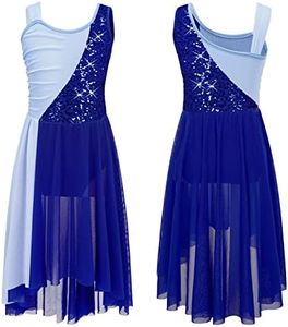 iEFiEL Lyrical Dance Dress for Girls Camisole Performance Costume Contemporary Ballet Dance Leotard Dress Navy Blue B 14 Years