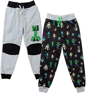 Minecraft Mobs Creeper Steve Alex 2 Pack Fleece Jogger Pants Little Kid to Big Kid, Grey / Black, 4