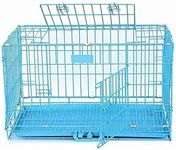 DOG TRUST Cage - Blue Color Powder Coated, Double Door Folding Metal Cage/Crate/Kennel with (30 inch Blue cage, Blue)