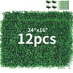 TOPDEEP 12 Pieces 24"x 16" Artificial Boxwood Panel, Grass Wall Panel, Boxwood Hedge Wall Panels UV Protected Suitable for Artificial Green Wall Decor, Fence Garden Wedding Backyard Decor