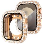 Fullife 2 in 1 Waterproof Bling Case Compatible for Apple Watch 41mm Series 9 8 7,Women Lace Full Diamond Screen Protector Face Cover for iWatch 41mm,Rosegold