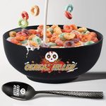 SHININGSOUL 33 OZ Large Ceramic Cereal Killer Cereal Bowl Set - 7'' Caliber Matte Black Bowl + Stainless Steel Cereal Killer Spoons - Great Gift Idea Father's day Birthday Retirement Gift Box, KLB7