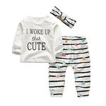 Tinykeke Baby Girls Clothes Infant Baby Girls Outfits Long Sleeve T-Shirt Tops+Patterned Pants+ Headband 3Pcs Set (6-9 Months) Milk White