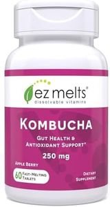 EZ Melts Dissolvable Sugar-Free Kombucha Tablets with SCOBY & Apple Cider Vinegar, Gut Health Supplements for Men & Women, Apple Berry Flavor, 2-Month Supply - 1 Pack