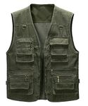 Oralidera Mens Outdoor Fishing Vest Cotton Multi Pockets Gilets Casual Sleeveless Jackets Tops Camping Hunting Photography Vest Waistcoat, Green, XL