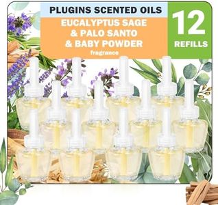 Plug in Air Freshener Refills, Essential Oil Scented Oils, Palo Santo, Eucalyptus & Sage, Baby Powder - 12 Count, 7.92 Fl Oz Compatible with Glade, Compatible with Air Wick - Air Freshener for Home