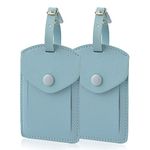 Kevancho Leather Luggage Tags for Men Women, Suitcase Labels Baggage Bag Tag ID Tags with Full Back Privacy Cover for Cruise Ships, Travel Accessories Tags Set of 2 PCS (Sky Blue)