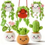 Joyclub Crochet Kit for Beginners Crochet Starter Kits for Adults with Step by Step Video Amigurumi Kit, 6 Pcs Fake Hanging Potted Plants Family, DIY Craft Gifts for Crocheting Lovers Mother Teacher