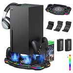 Wiilkac Vertical Cooling Fan Stand and Dual Controller Charging Station for Xbox Series X with RGB Color Lights/USB Ports, 3-Level Fan Cooling System with 2 * 1400 mAh Rechargeable Battery