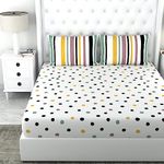 LORETO – A QUALITY LINEN BRAND 100% Cotton Bedsheet for Double Bed with 2 Pillow Covers, Lemon Drops with Black Polka Dots, Soft & Breathable 144 TC Fabric