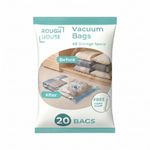 Roughhouse Vacuum Storage Bags Pack of 20 | 60 Micron Thick | 5S + 5M + 5L + 5XL | Family Home Storage Set | Airtight Double-Zip Space Saver for Clothes, Razai, Blankets, Woollens | Free Pump