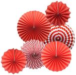 Crelzos Crelzos Hanging Paper Fans Decoration Set Birthday Party St Patrick's Day Round Events Accessories Set of 6 (RED)