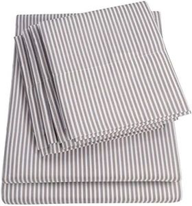 Twin Size Bed Sheets - 4 Piece 1500 Thread Count Fine Brushed Microfiber Deep Pocket Twin Sheet Set Bedding - 1 Extra Pillow Cases, Great Value, Single, Classic Stripe Gray