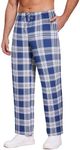 Ekouaer Men's Pajama Pants Plaid Pj Lounge Pants Soft PJ Bottoms with Pockets & Drawstring Dark Blue Plaid XL