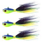 Bucktail Jig Fluke Lures Saltwater Freshwater Fishing Baits Assorted Kit for Bass Striper Bluefish Surf Fishing Size 1 OZ by Shaddock Fishing - Pack of 3(Purple/Chartreuse)