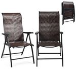 TANGZON Outdoor Rattan Folding Chairs, Patio Wicker Lounge Chairs Set with 5-Position Adjustable Backrest, Set of 2 Garden High Back Dining Chairs for Backyard Poolside Porch