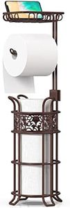 Upgraded Toilet Paper Holder Stand for Bathroom, Holds 3 Big Rolls of Jumbo Mega Paper, Top Shelf for Wipes Tissue, Sturdy Freestanding Paper Roll Dispenser, Floral Pattern, Bronze Red