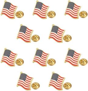 Patriotic American Flag Pins 10 Pack, Gold USA Flag Lapel Pins for 250th Anniversary, Exquisite Stars and Stripes Pin for Suit, 4th of July, Memorial Day, Independence Day