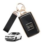 TPU Car Key Cover for Renault, 4 Buttons Key Card Case with Keychain Durable Key Fob Holder Protection Cover Compatible with Renault Clio Kadjar Megane Captur Espace Dacia Duster (Black)