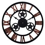 Large Wall Clocks for Living Room ,Metal Wall Clock for Garden, Silent Non-Ticking Roman Numerals Wall Clock for Indoor & Outdoor, Vintage Look Clock for Bedroom, and Kitchen (Black Gear-58cm)