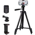 zetong Phone Tripod 42In Aluminum Lightweight Portable Camera Tripod for iPhone/Samsung/Smartphone/Action Camera/DSLR Camera with Phone Holder & Bluetooth Wireless Remote Shutter(Black)