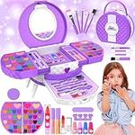 66 Pcs Kids Makeup Sets For Girls with Portable Stand,Make Up Starter Kit Children Princess Pretend Play Games Toys Presents,Little Girl Birthday Gifts Set For Age 3 4 5 6 7 8 9 10 11 12 Years Old